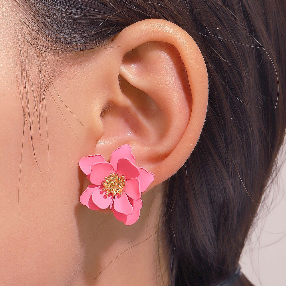 Ins Colorful Matte Flower Japanese and Korean Mori Style Sweet Multi-layer Petal Floral Earrings Elegant Ear Jewelry