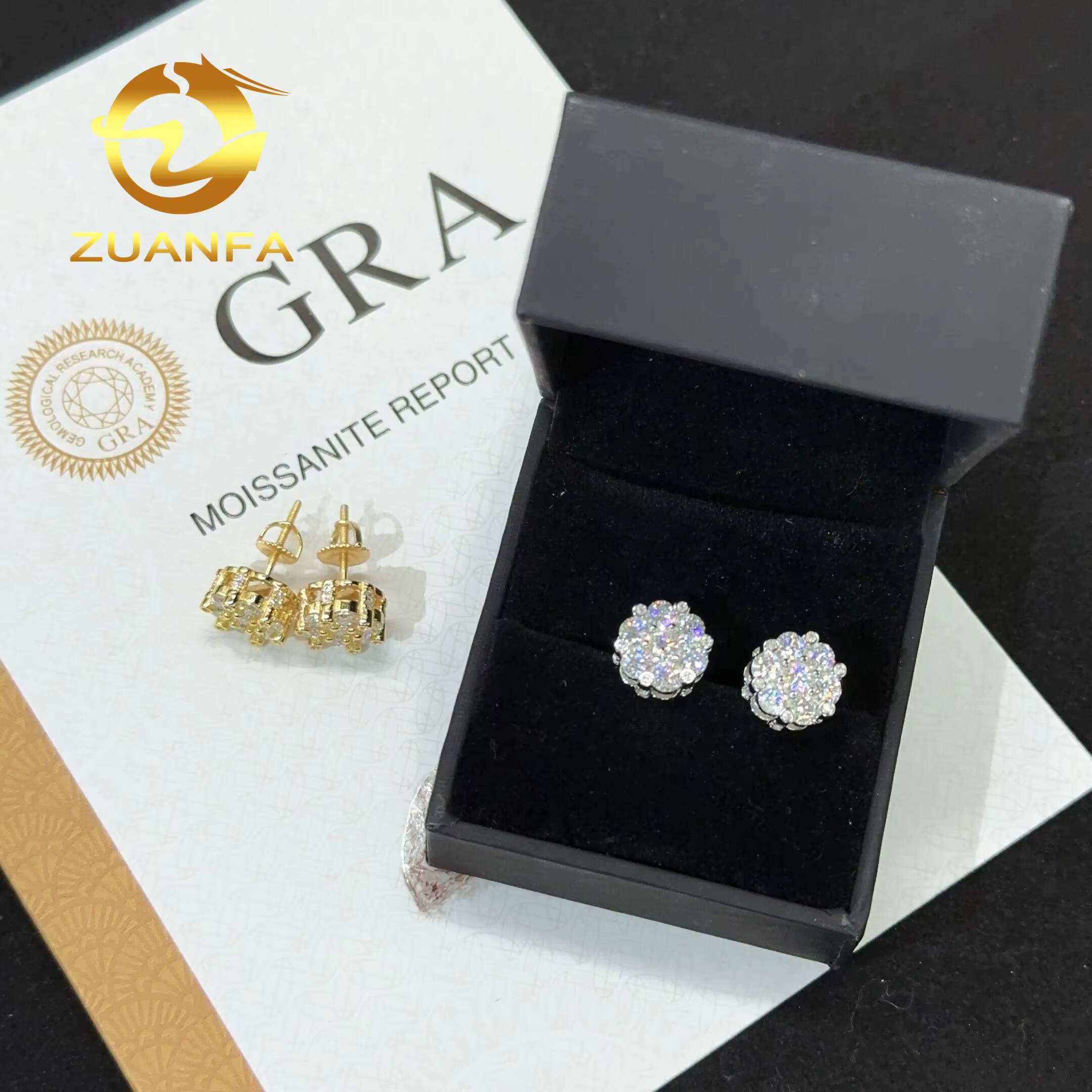 Pass Diamond Test Classic Round Moissnite Diamond Earrings Women Gold Plated 925 Sterling Silver Moissanite Hiphop Stud Earrings