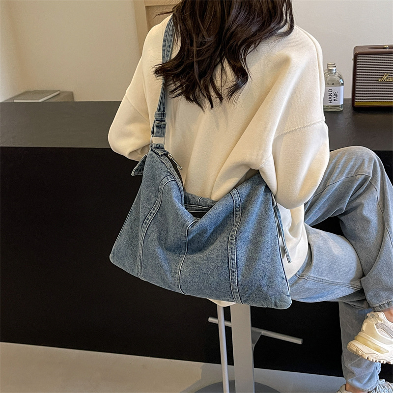 Denim for Women New Fashion Commuting High-end Feel Single Shoulder Crossbody Large Capacity Tote Bag