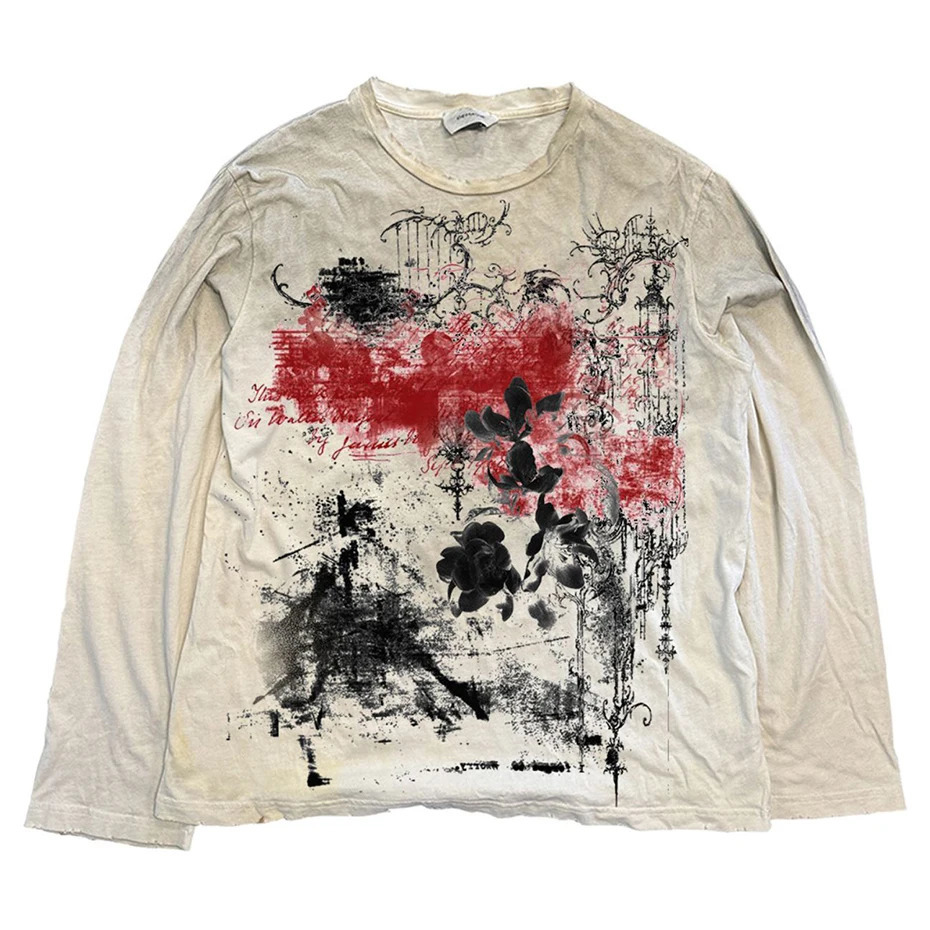 Eyes Graphic Men Hip Hop T-shirts Vintage Harajuku Oversized Long Sleeve Tee Tops Streetwear Tshirt 250811