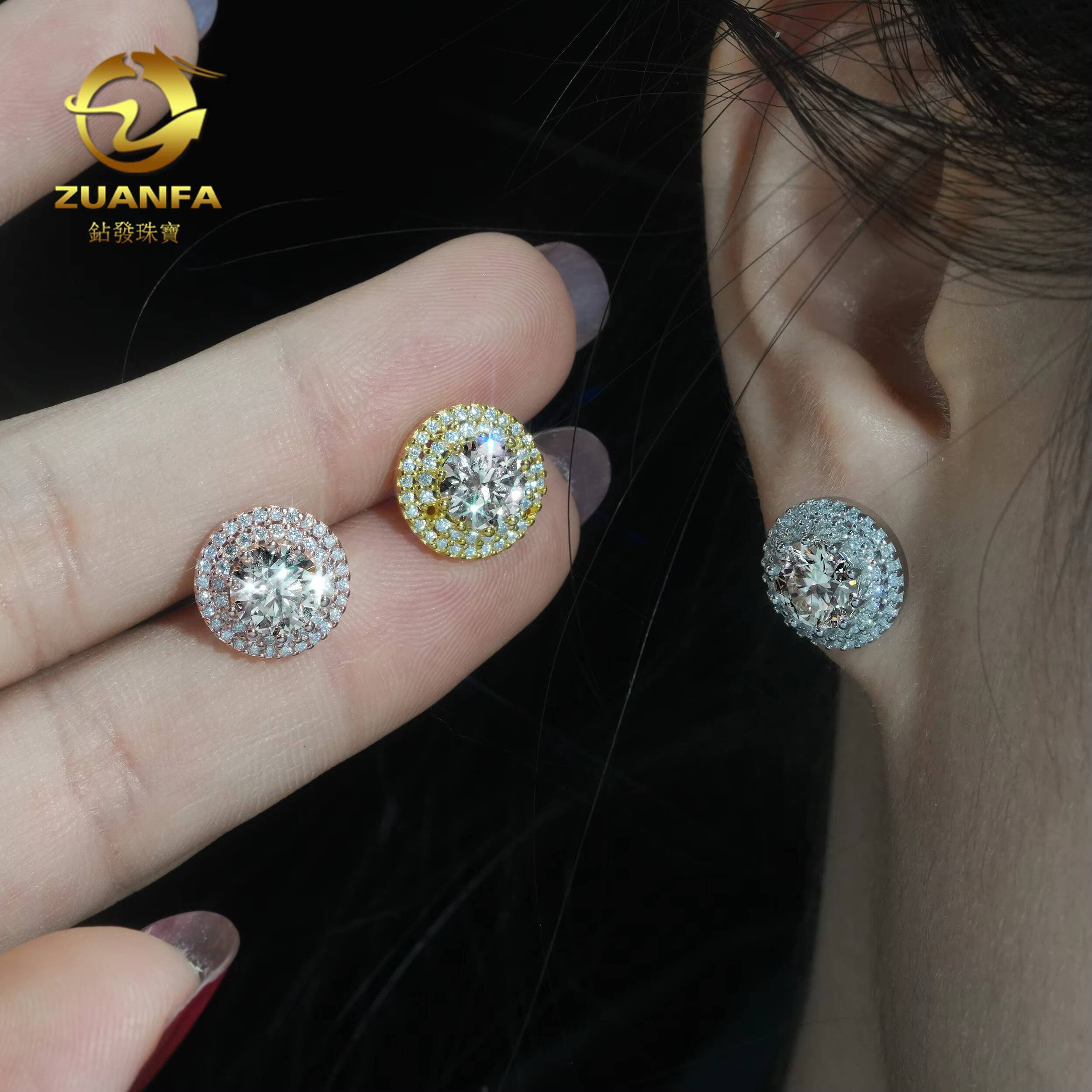 Hot Selling Halo Design 6.5MM Center Stone Iced Out 925 Sterling Silver Moissanite Stud Hip Hop Earrings