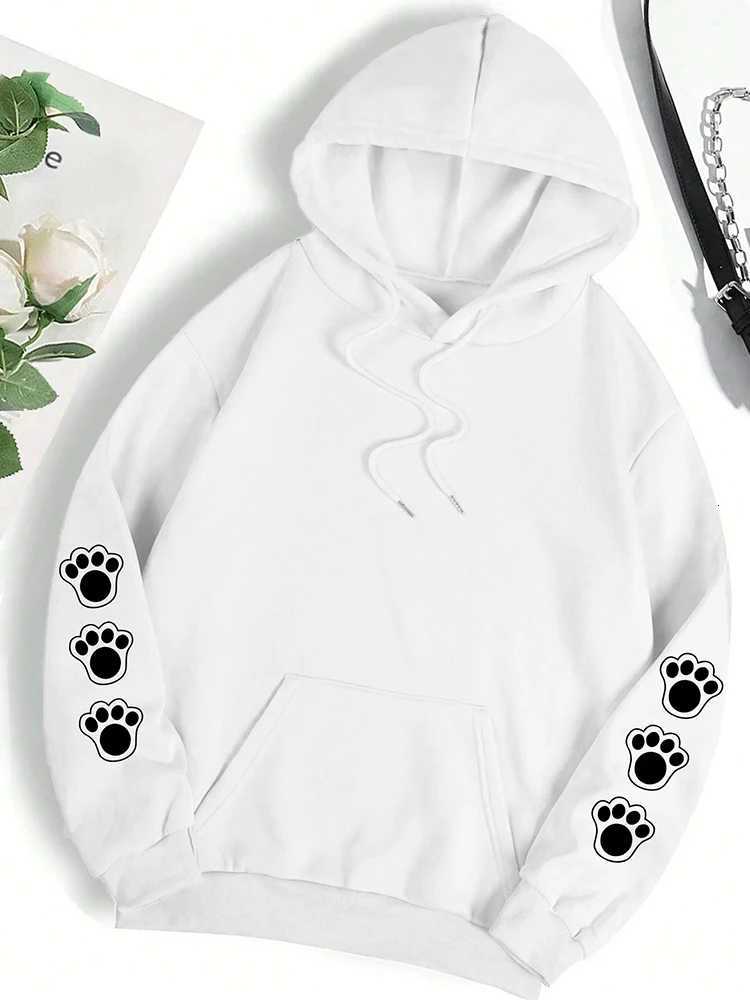 Talk To The Paw Funny Dog Cartoon Print Hoodie Women Warm Fleece Hoody Fashion Casual Hooded Autumn Loose Round Neck Woman Tops Y250811