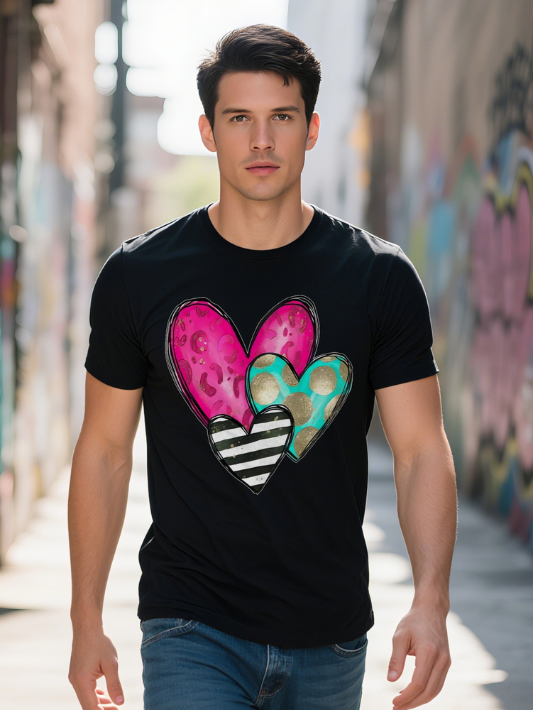 Chits Men s Casual Crew Neck T Shirt Knit Fabric Regular Fit With Heart And Stripe Print Patterns For Summer Tee Podking