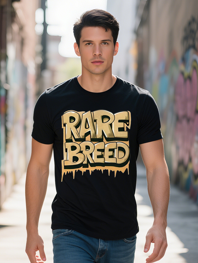 Men s Summer Fashion T-shirt Graffiti Style RARE BREED Letter Print Crew Neck Short Sleeve Tee Chic Trendy Tops For