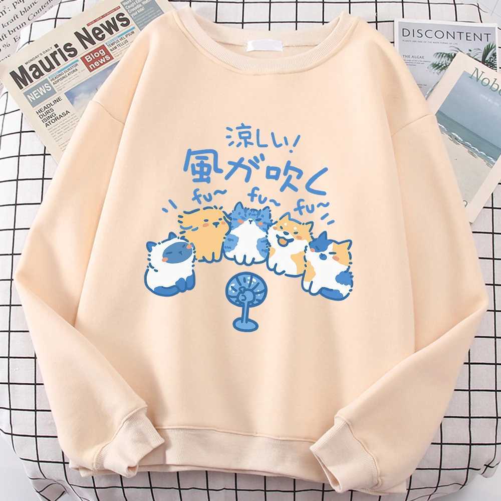 5 Cats Blowing Fans Cute Print Sweatshirt Men Women Personality Casual Hoodies Crewneck Loose Hoody Fashion Cartoons Hoody Y250811