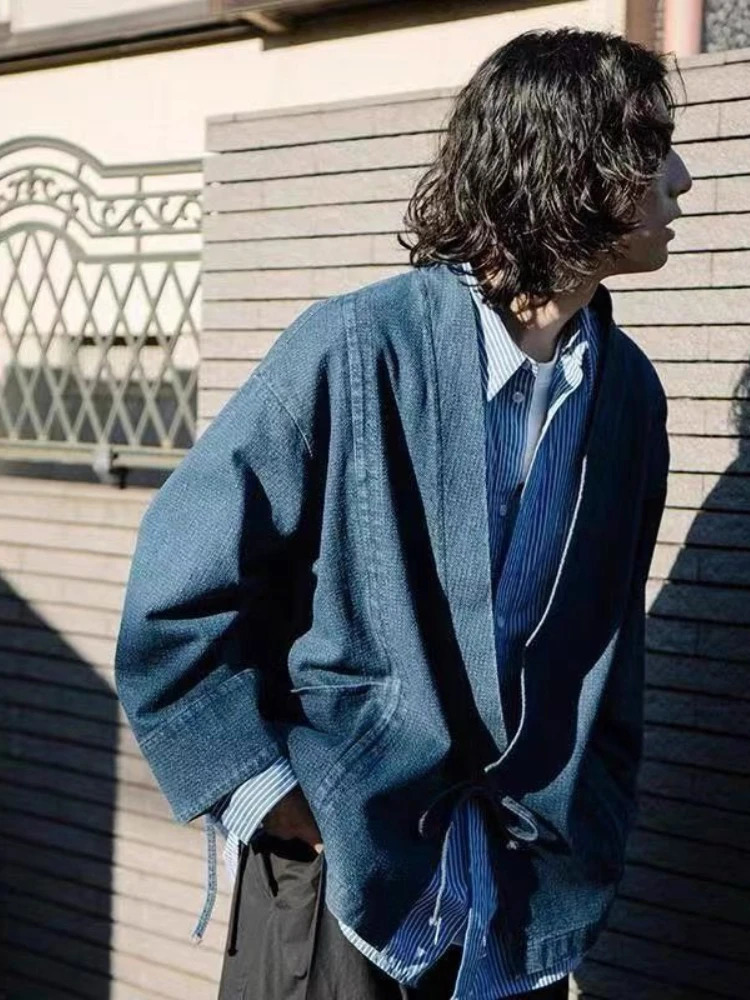 Japanese Vintage Denim Coat Men Women Unisex Oversized Daily Spring Autumn Trendy Jeans Jacket Long Sleeve Cardigan 250811