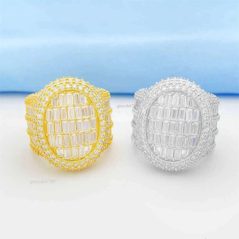 VVS dia ringSterling Sier Vvs Moissanite Dia Ring Iced Out Baguette Cut Hip Hop Men