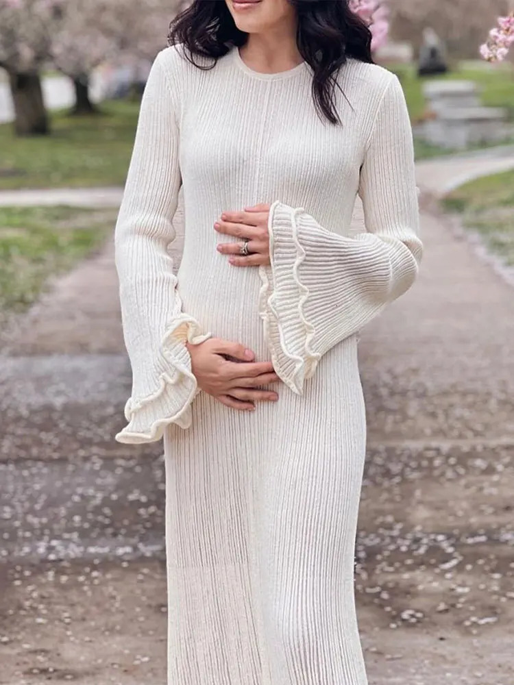 JULISSA MO Knitted Round Neck Ruffles Women Maxi Dress Long Sleeve High Waist Dress Female Autumn Skinny Elegant Party Clubwear 250805