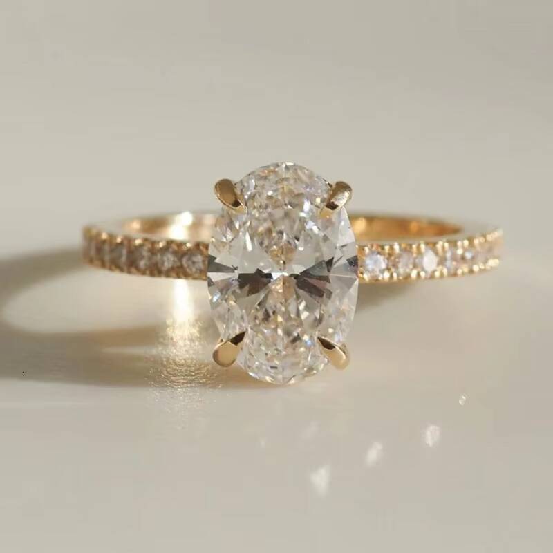 Custom GRA VVs Elongated Oval Cut Moissanite Diamond Engagement Ring Solid Gold Plated 925 Sterling Silver for Women Men Jewelry