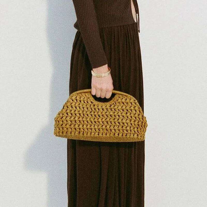 Summer New , Women's Straw Woven Handbag,Fashionable Raffia Clutch Bag Beach Travel Vacation Evening Elegant Purse