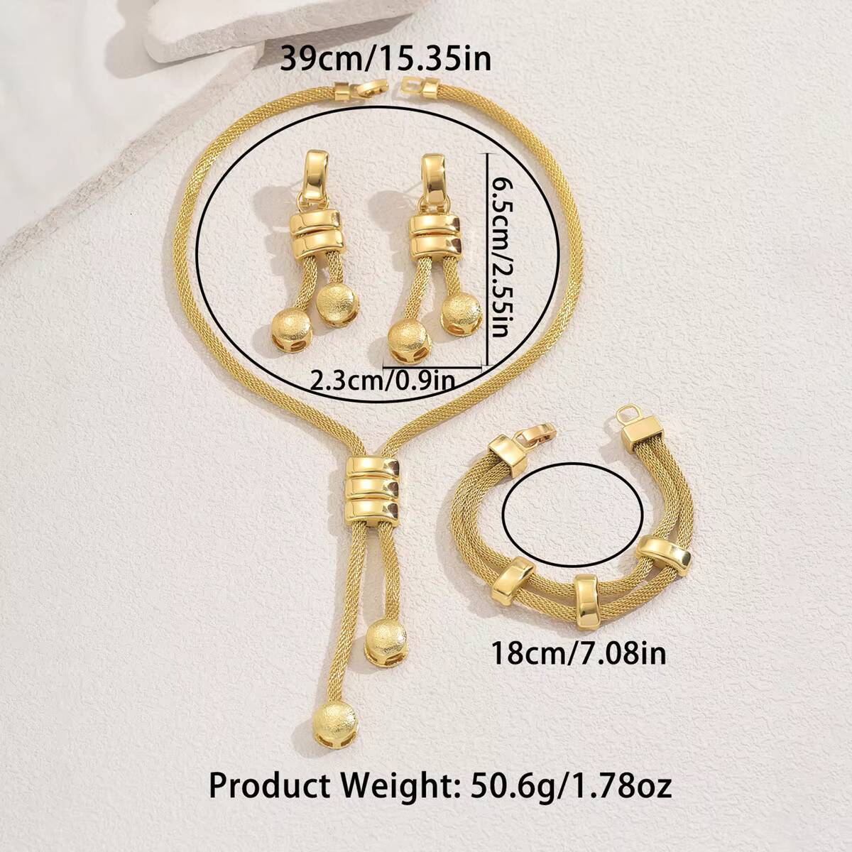 European and American Style Womens Jewelry Set Long Necklace Geometric Tassel Earrings Versatile Bracelet for Women