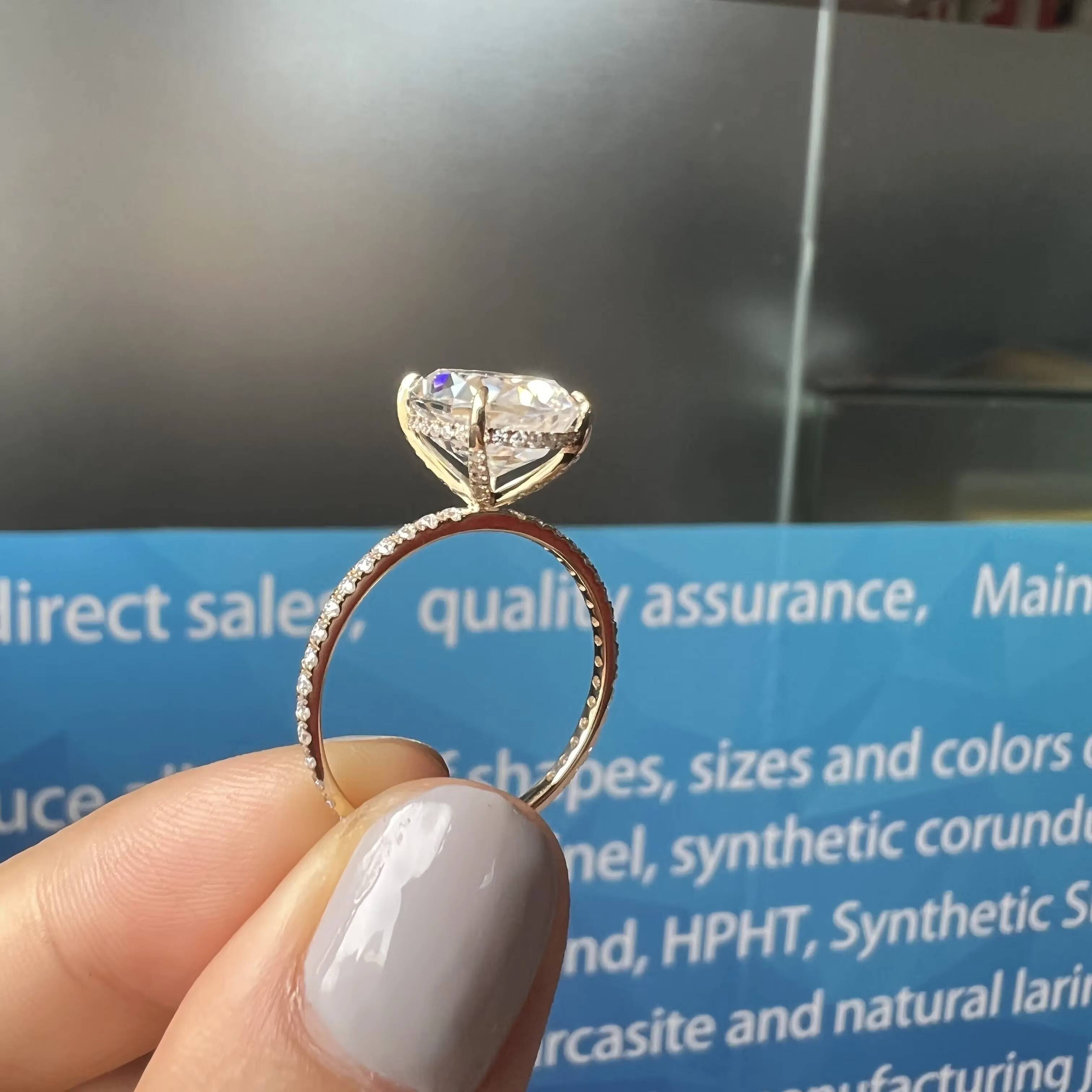 Custom 14K 18K White Yellow Gold Ring 5 ct Oval Ice Crushed Cut White Moissanite Diamond Engagement Ring