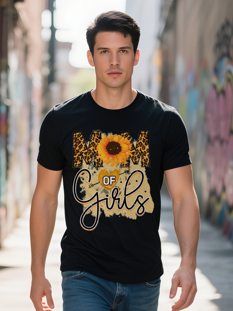 s Casual Crew Neck T-Shirt Mom of Girls Black Tee Summer Gift for Men Comfortable Clothing Sweatshirt Print