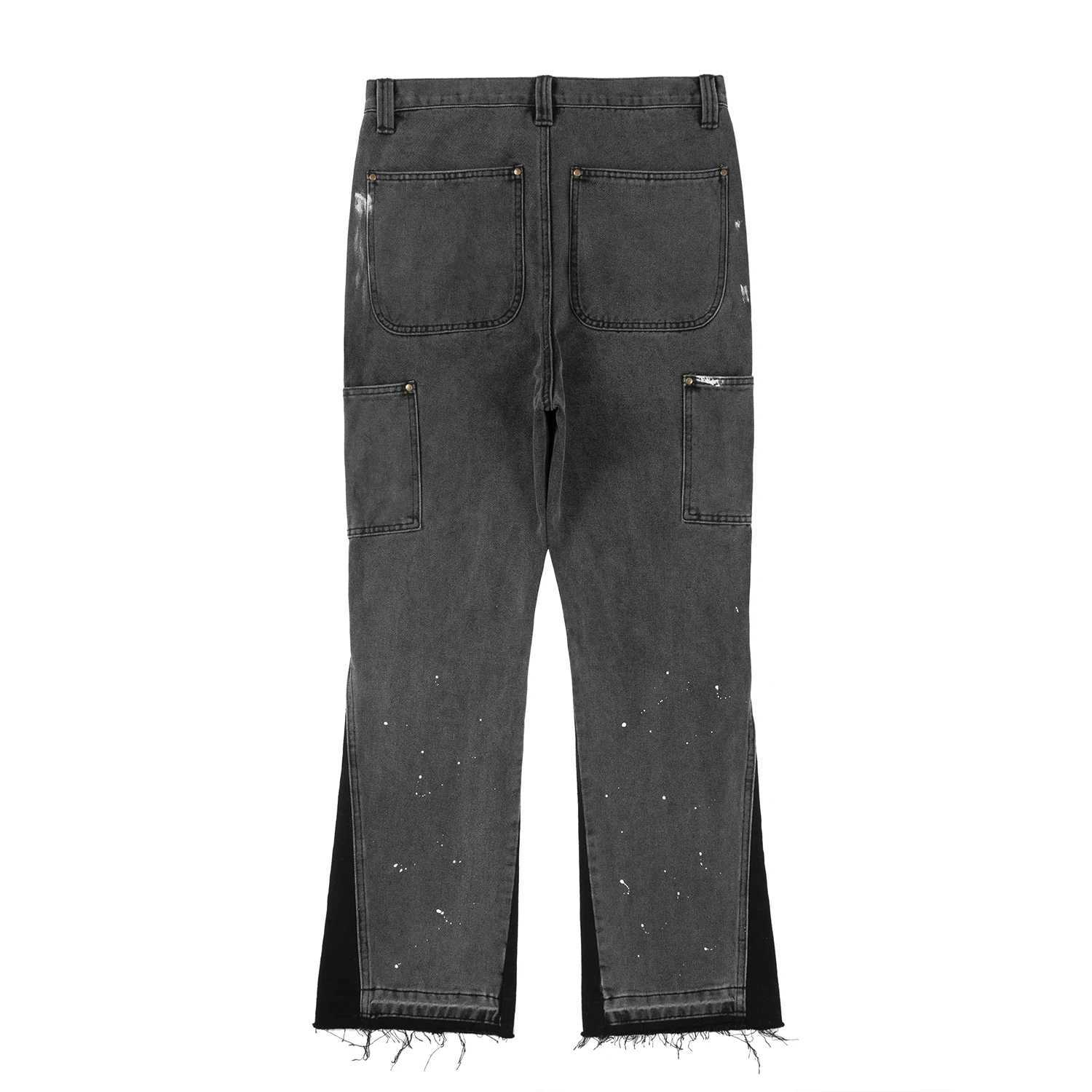High Street Spliced Speckled Ink Micro Flare Pants for Men Cleanfit Casual Washed Baggy Straight Denim Trousers Y2K Jeans X250812