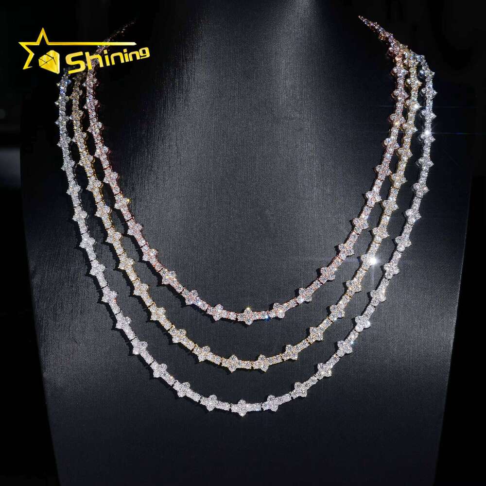 Hot Selling Gold Plated Necklace 3mm Sier Corss Moissanite Tennis Chain GRA Certificated Custom Chains for Men Women