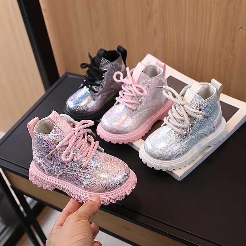 Kids Shoes Boots for Girl Spring Autumn New Toddlers Leather Boots Fashion Glossy Childrens Platform Ankle Boots Side Zipper XJ250812