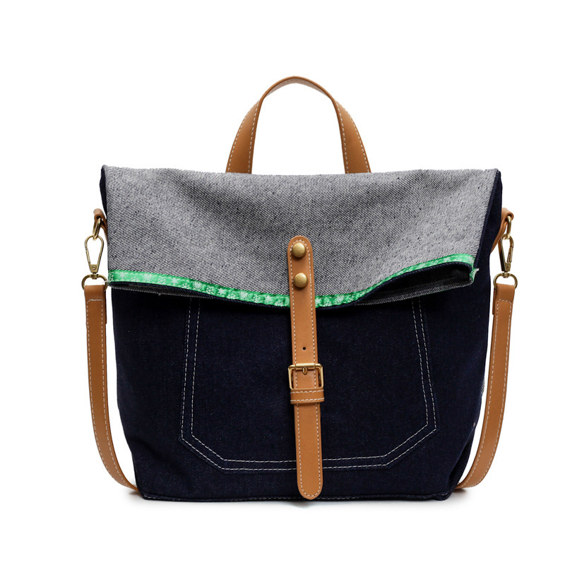 Denim for Women New Color-Block Fashion Versatile Shoulder Large Capacity Commuter Crossbody Tote Bag