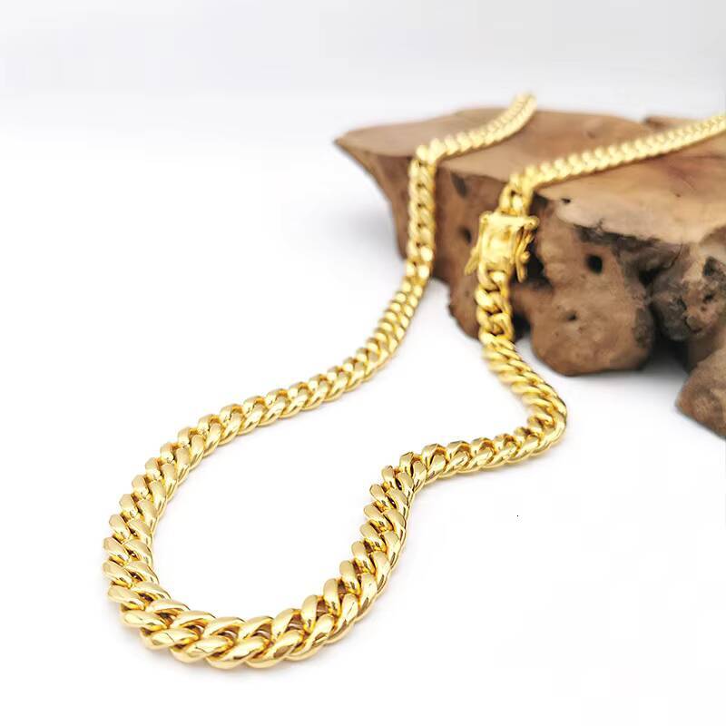 10mm 12mm 14mm Stainless Steel Thick Gold Cuban Link Chain Necklace Bold Hip-Hop Jewelry for Men