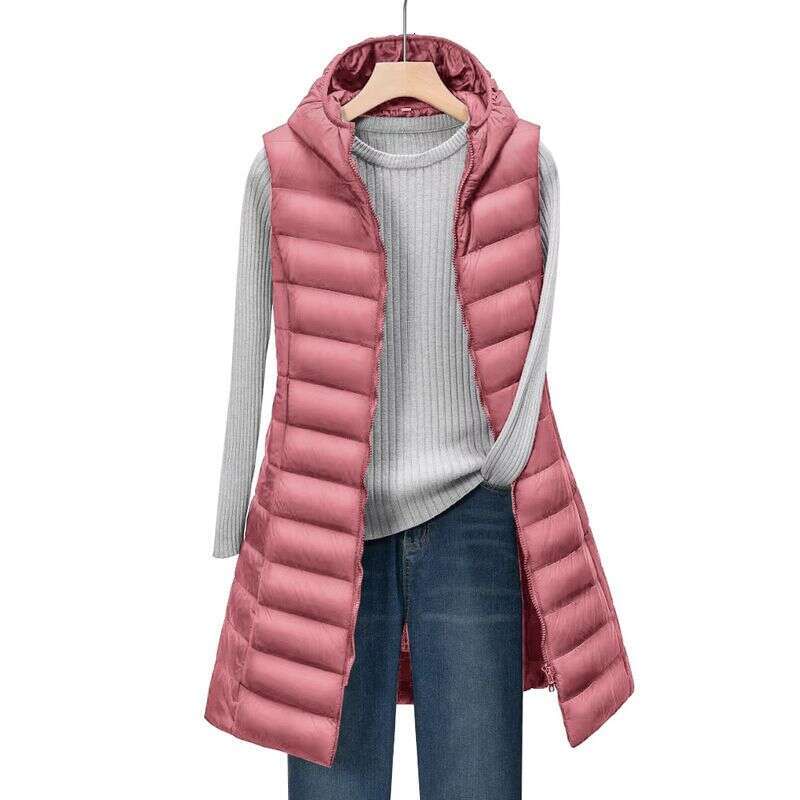 2025 Women's Autumn And Winter Mid Length Hooded Lightweight Down Cotton Jacket Vest