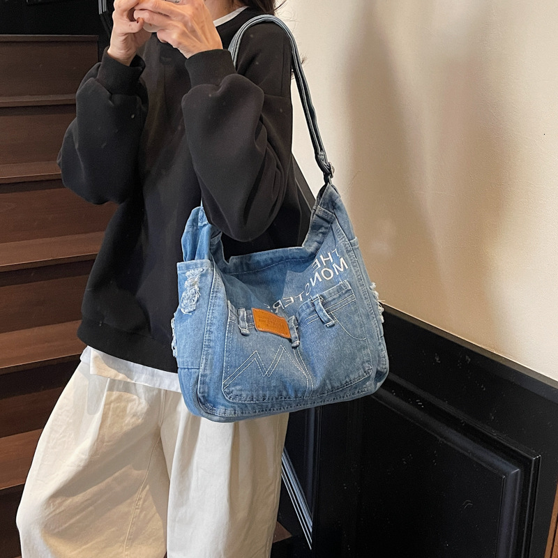 Design Washed Denim Travel Trend Large Capacity Shoulder Lazy Style Student Commuter Crossbody Bag