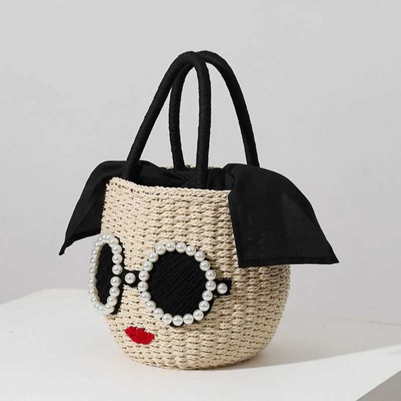 es red lips str woven Japanese fi rattan hand bag cute carto Shoulder Crossbody Beach Bag bucket woven bag fem Y250812