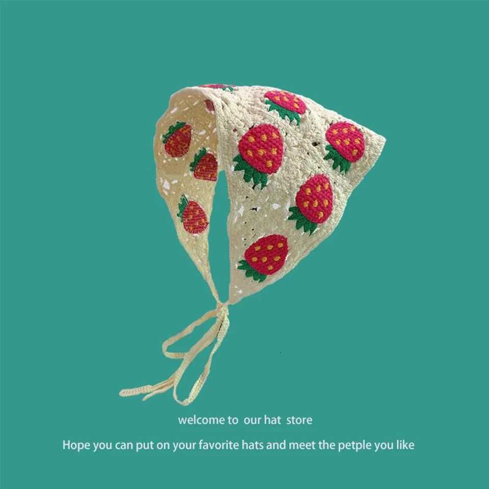 Korean Floral Lace Bandanas Headband Girls Breathable Hollow Out Hair Scarf For Women Handmade Knitted Headscarf Hat Accessories XJ250812