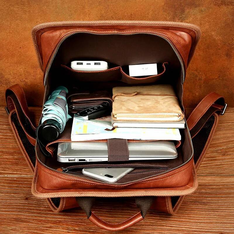 Leather shoulder men's business leisure first computer bag leather travel backpack high-quality