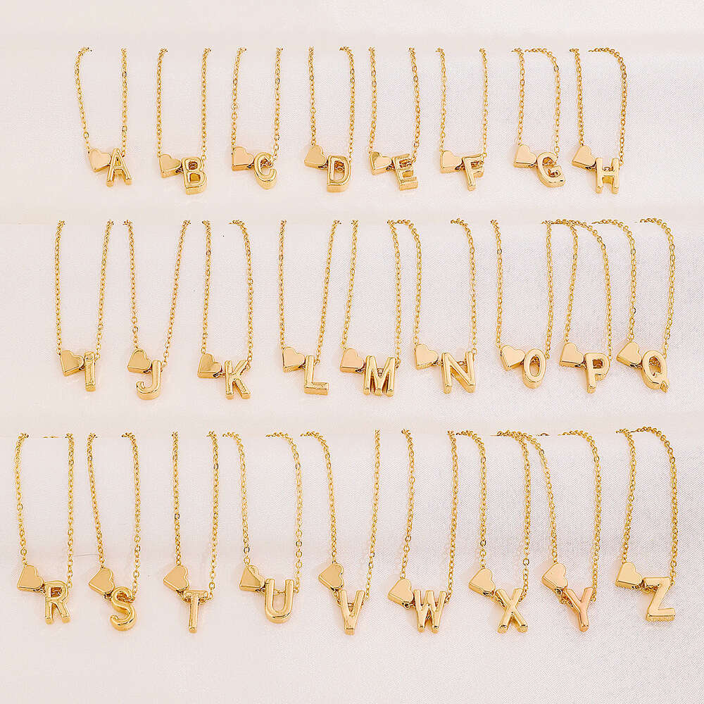 Fashion Heart 26 Alphabet Pendant Necklace Creative Versatile Heart-Shaped Short Clavicle Chain