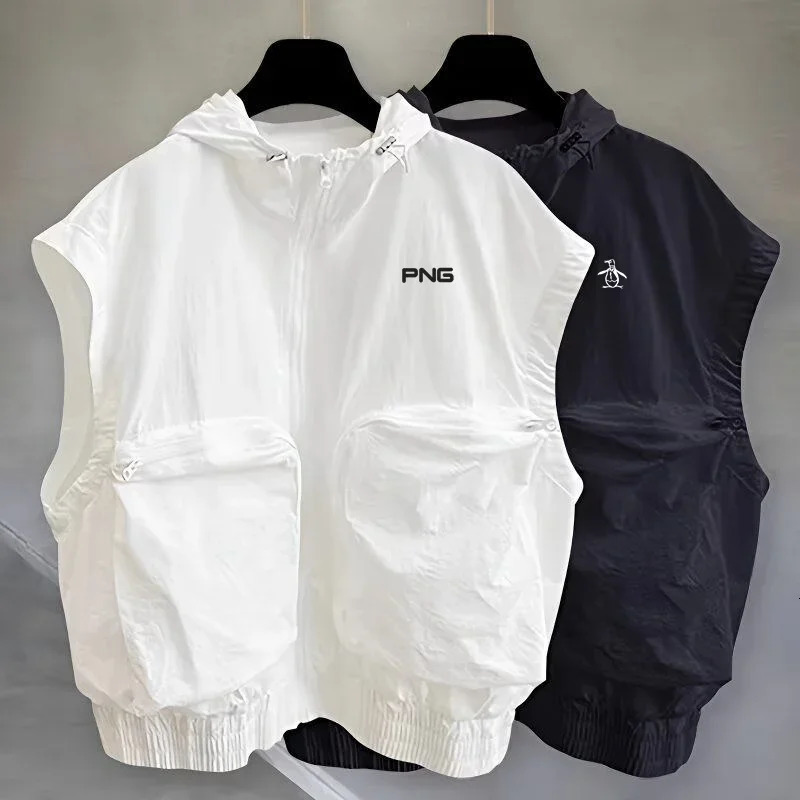 2025 Summer Mens and Womens Retro Golf Jacket Loose n Denim Shoulder Pads Sleeveless Golf Vest Coat Golf Clothing 250812
