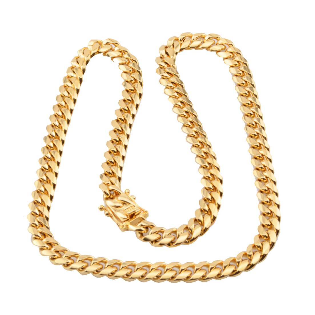 Hip Hop Mens Gold Plated Titanium Steel Jewelry Miami Cuban Link Chains Hollow Choker Necklace Pearl Curb Cuban Link Necklace