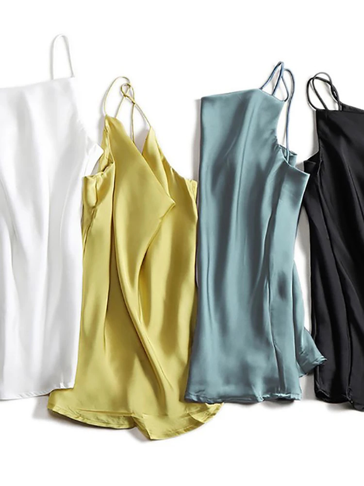 Satin Silk Tank Tops Female 2025 Summer Sexy Strap Basic Spaghetti Top Sleeveless Camisole Camis Vest Black White 250804