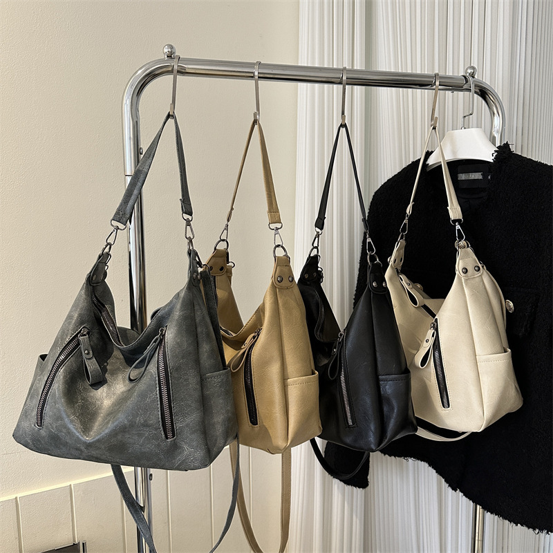 Textured Large Capacity Multi Zipper New Autumn Casual Simple Single Shoulder Commuter Tote Crossbody Women s Bag ddmymarket