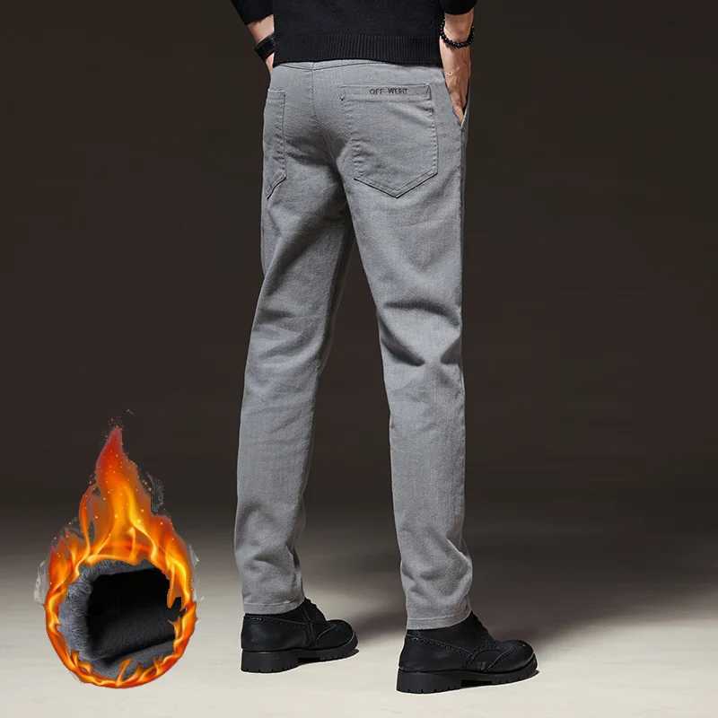 Winter Mens Warm Fleece Stretch Business Pants Elastic Waist Thick Fur Cotton Soft Slim Straight Trousers Male Brand Clothing W250812