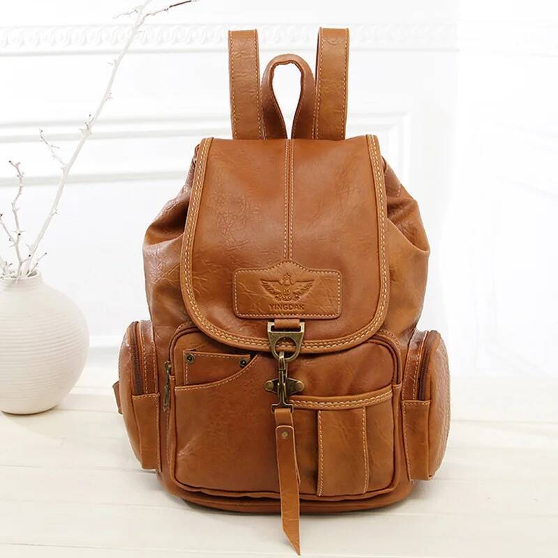 High Quality Women Backpack Vintage Backpacks For Teenage Girls Fashion Large School Bags PU Leather Black Mochila Feminina high-quality