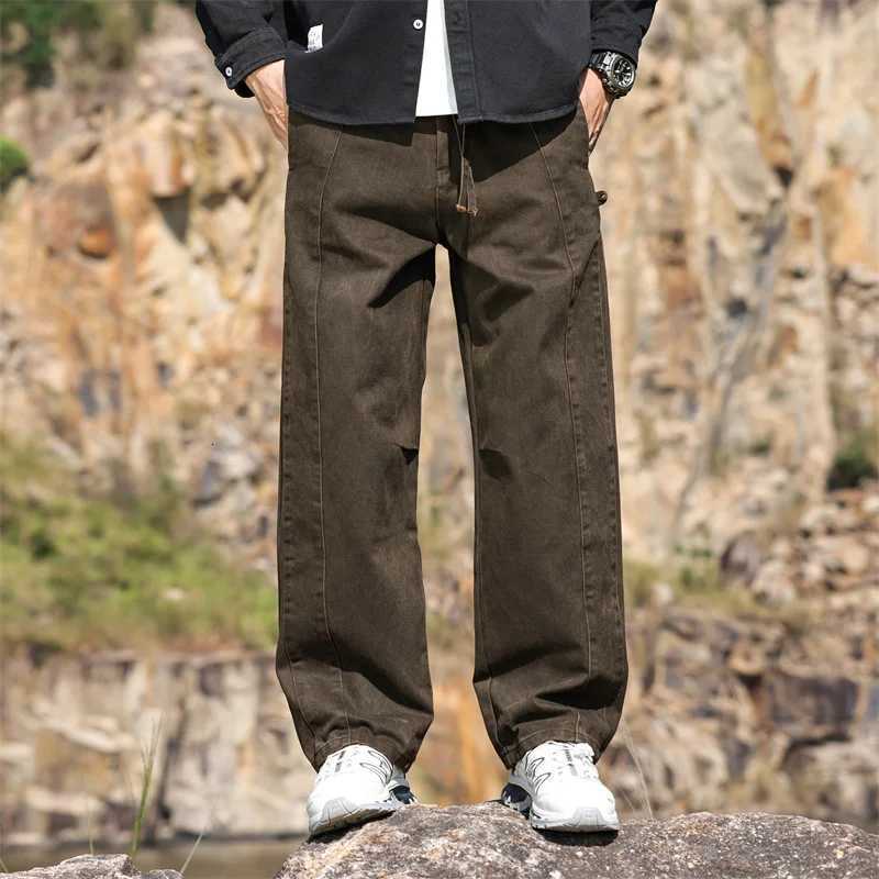 2025 Spring Loose Straight Denim Cargo Pants for Men Outdoor Hiking Multi-Pocket Casual Mountaineering Pants W250812