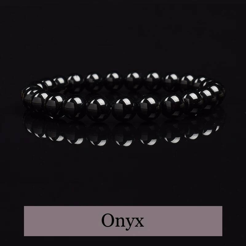 Agates Bracelet Women Men Genuine Black Onyx Natural Stone 6mm 8mm Smooth Round Beads Lucky Energy Jewelry