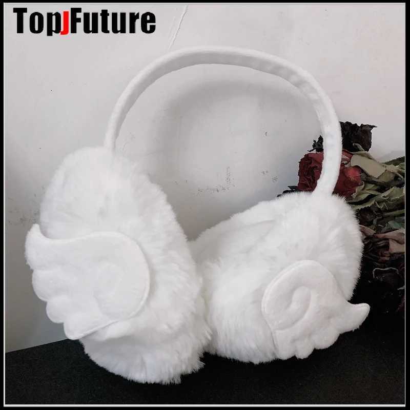 Harajuku Punk Girl Women Plush Goth Warm Earmuffs Gothic Womens Lolita Warmer Muff Wings Ear Cover Angel Cemetery Fold Headband XJ250812