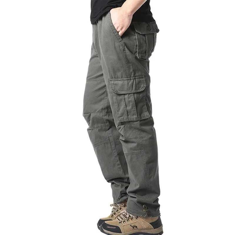 Solid Cotton Multi Flap Pockets Mens Straight Leg Cargo Pants Loose Casual Outdoor Pants Mens Work Pants Outdoors Streetwear W250812