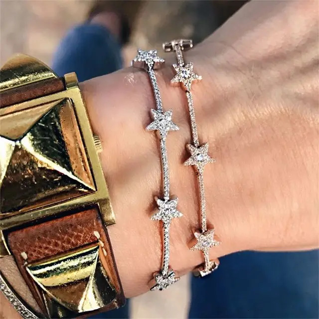 Trendy Zirconia Crystal Stars Slave Chain Bracelet For Women Finger Hand Silver Color Stars Charm Bracelets Delicate CZ Bracelet 250807