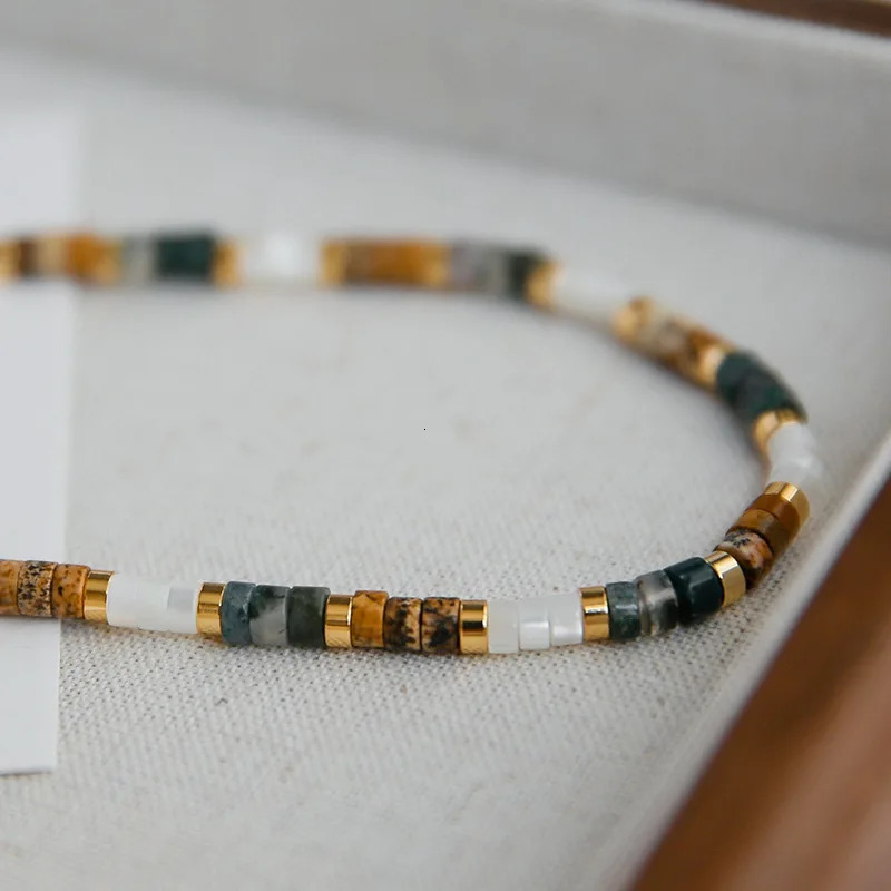 Minar Ethnic Multicolor Contrasted Natural Stone Beaded Necklace for Women Handmade Cubes Thread Strand Chokers Pendientes 250807