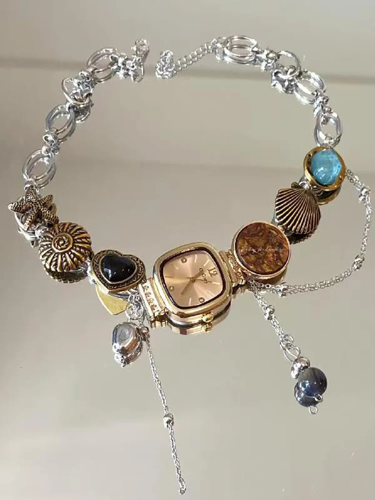 Stylish Punk Watch Necklace for women Retro elegant trend choker Exaggerated party jewelry accessories 250807