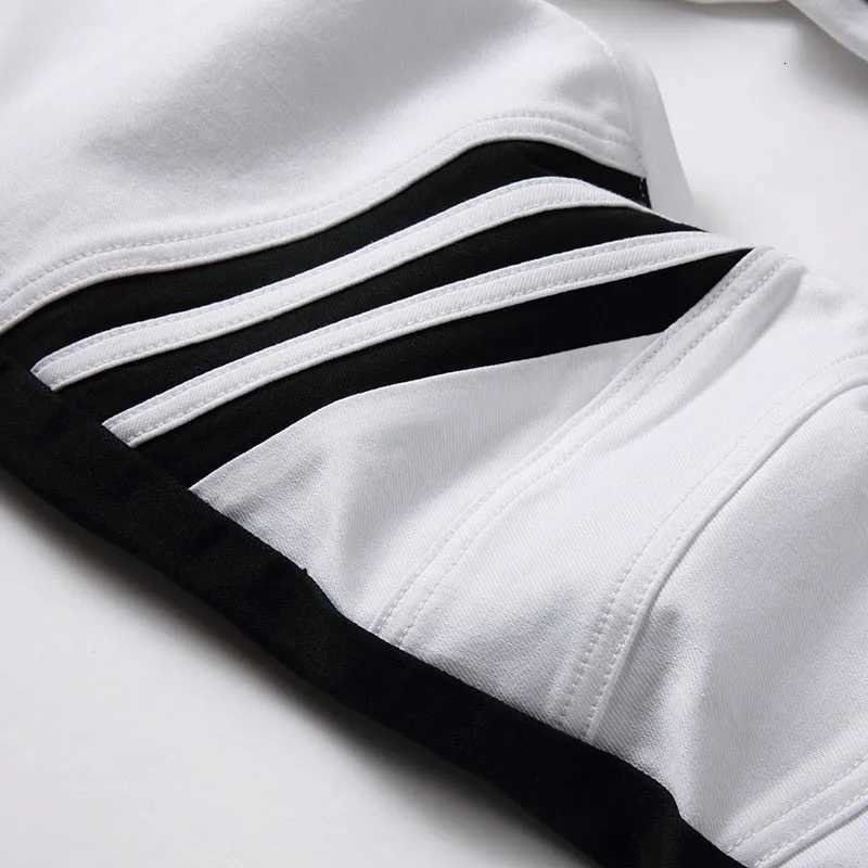 2023 Spring High Street Mens Straight Slim Fit Jeans Spliced Elastic Denim Pants Men Fashion White Cotton Jeans Mens Jeans X250812