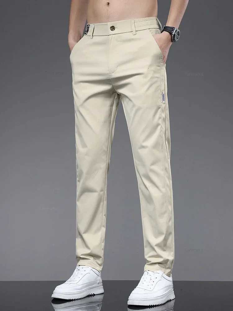 2024 Summer Ultra-thin Fashionable Casual Pants for Men Soft Elastic Slim Straight Solid Color Trousers for Men Black Beige Gray W250812