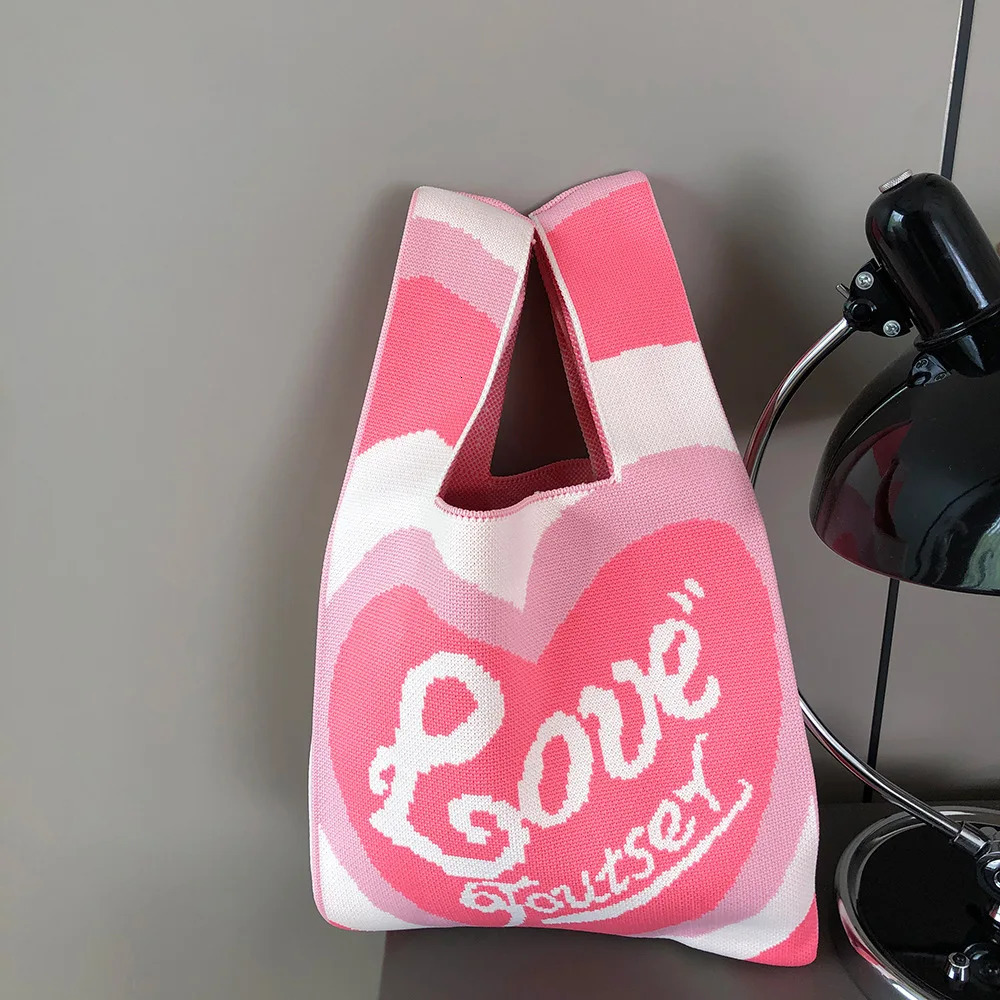 Color Striped Crochet Wrist Bag Women Handbags Cute Knitting Shoulder Crossbody Bags for Women Candy Color Shopper Tote 250809