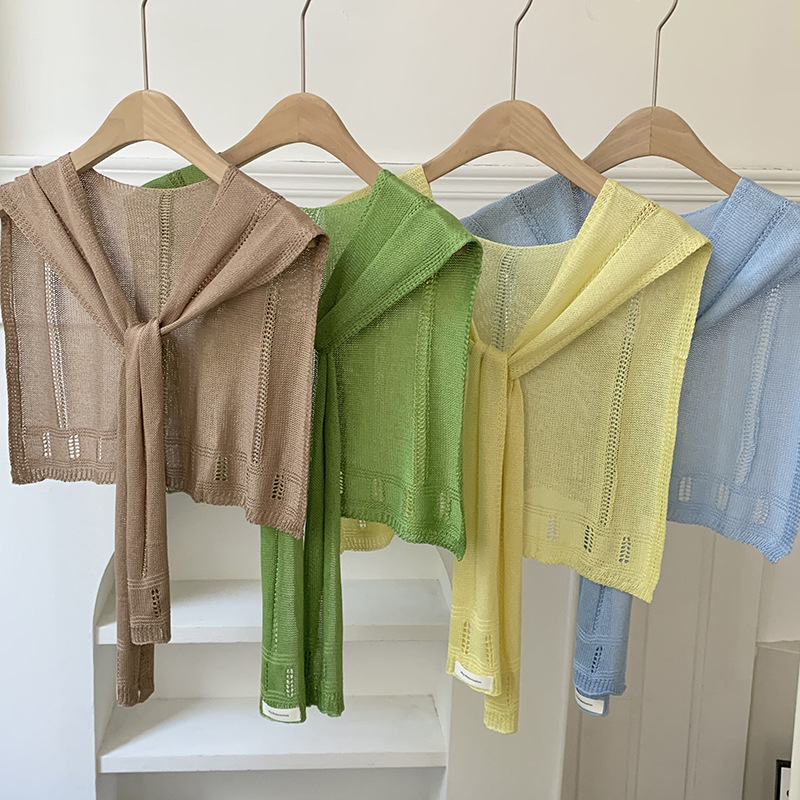 K1638 Shawl knitted high-end new style solid color breathable and comfortable hollow cross shawl outer wear small waistcoat cape women