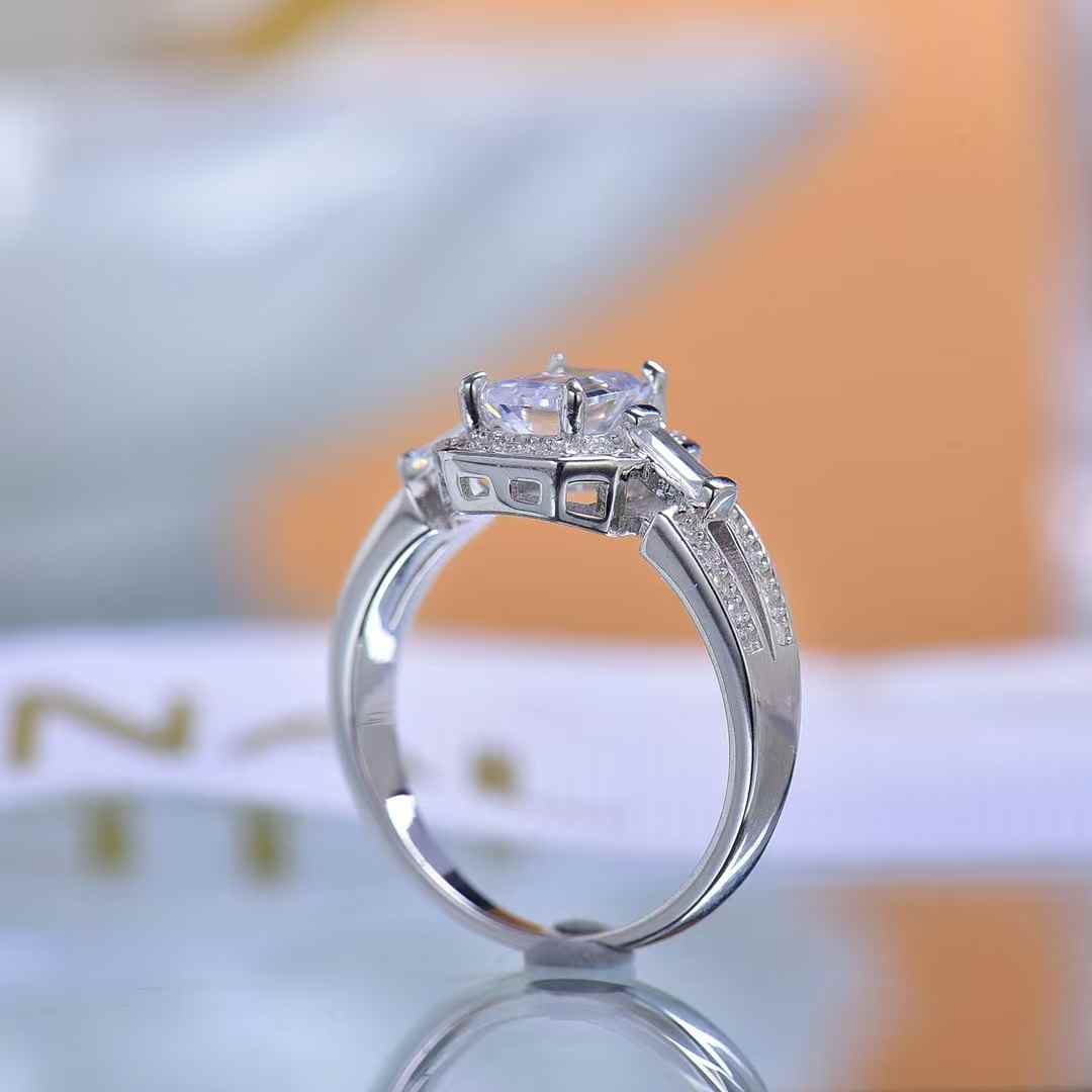 Moissanite Ring Women s Art Deco Emerald Cut Sparkly Silver Band for Brides Wedding Ceremonies Anniversary Celebrations Glamorous Party Nights