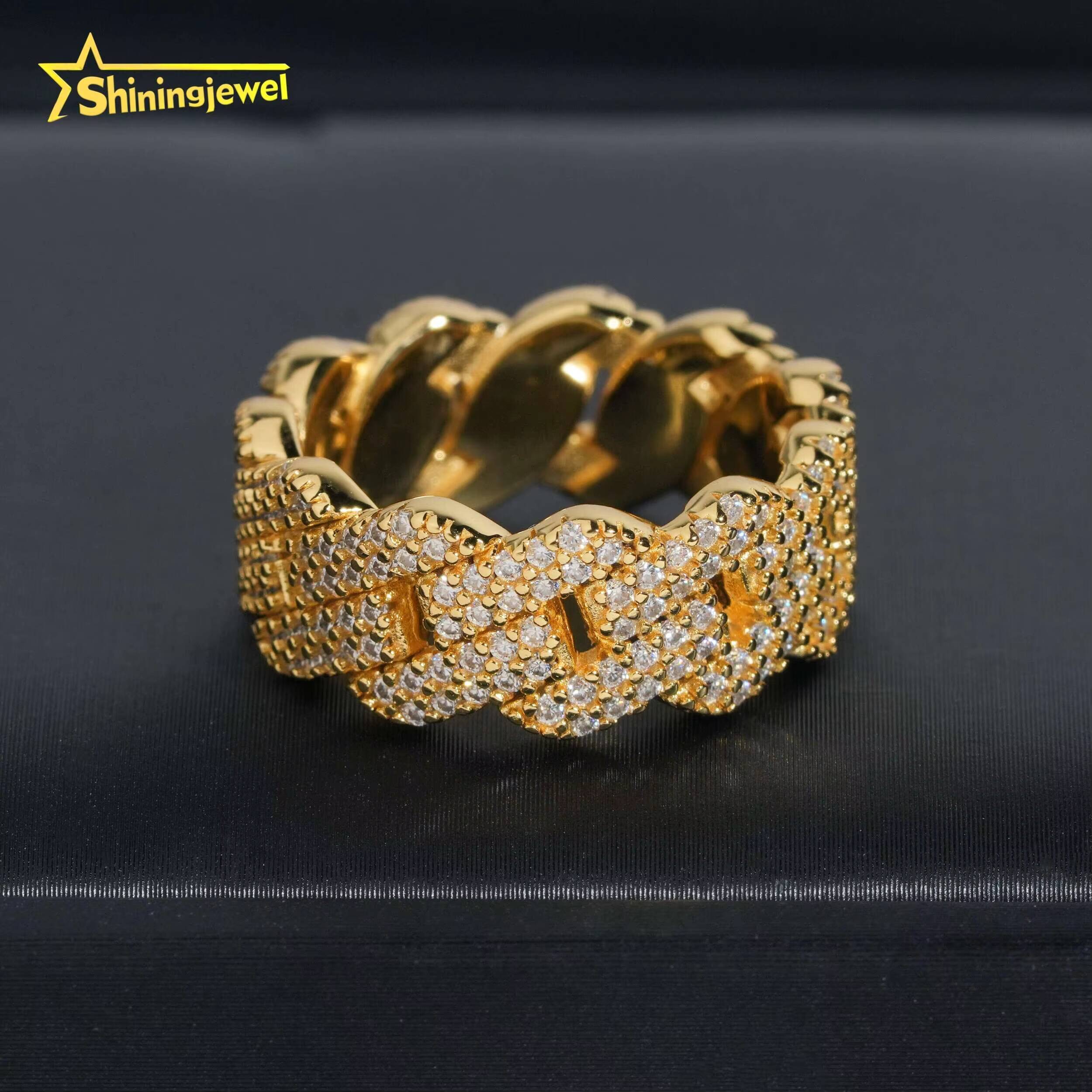 Luxury Jewelry Gold Plated Solid 925 Sterling Silver Sparkling Diamond Hip Hop Men Rings Iced Out Moissanite Ring