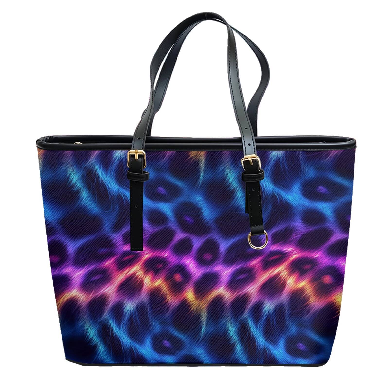 Fluid Vortex Leopard Printed Travel Tote Shoulder Bag Oxford PVC Leather Zipper Lightweight Daily Convertible Work Weekend Purse