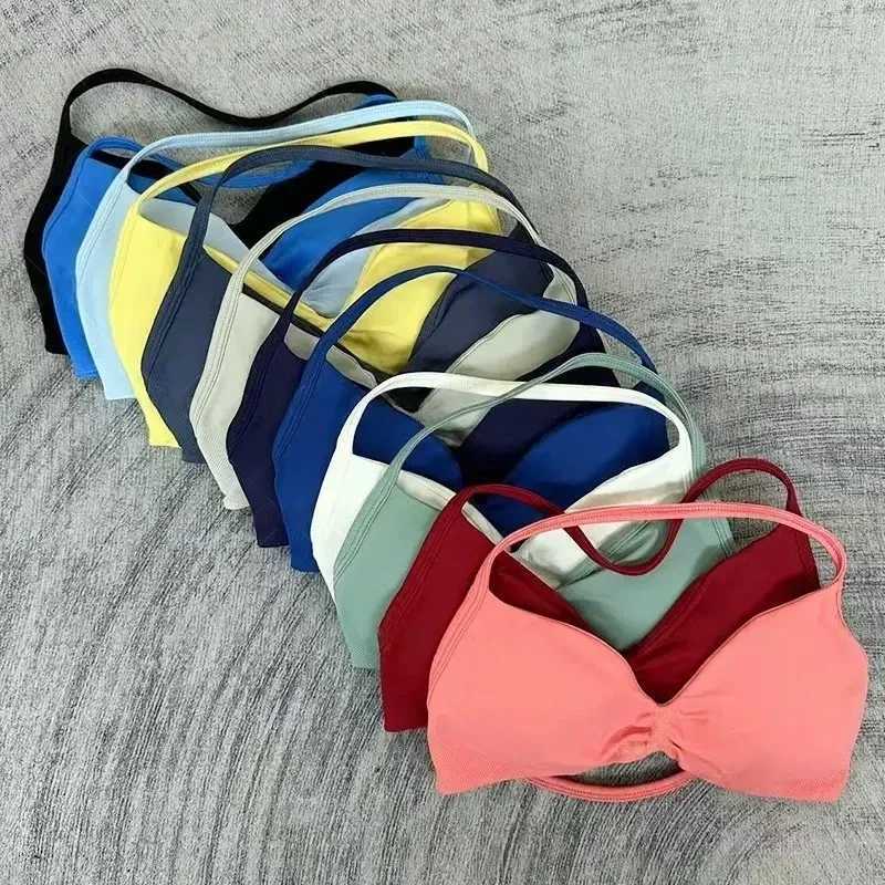 WHENG Fashion Strappy Bra Gym Top Girl Women High Support Thin Strap Halter Sports Seamless Bras Scrunch Workout Tank Bra Z250812