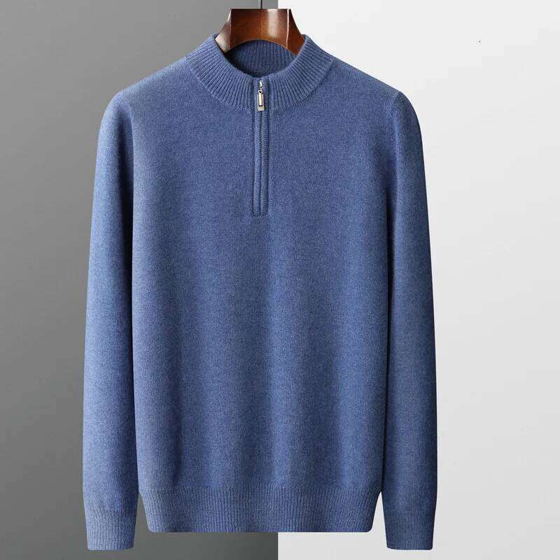 100% Merino Wool Knitted Sweater Men's Semi-Zipper High-Neck Thicken Pullovers Fashion Loose Large Size Tops Cashmere Base Shirt 250812